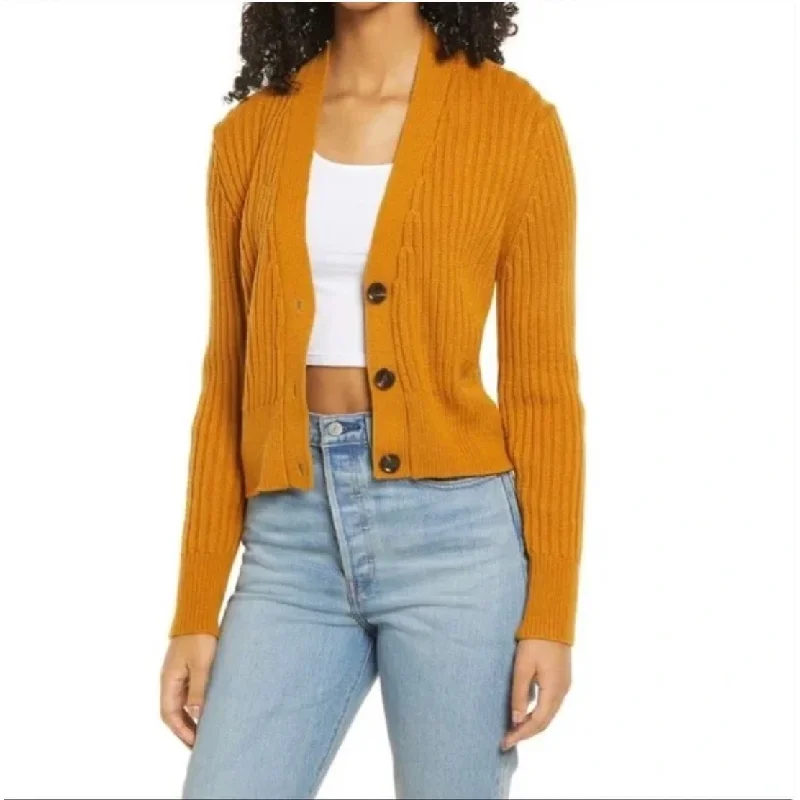 LULU'S Womens Winning Pick Cardigan Medium Gold Zippered Buttoned Snapped Zippered Buttoned Snapped