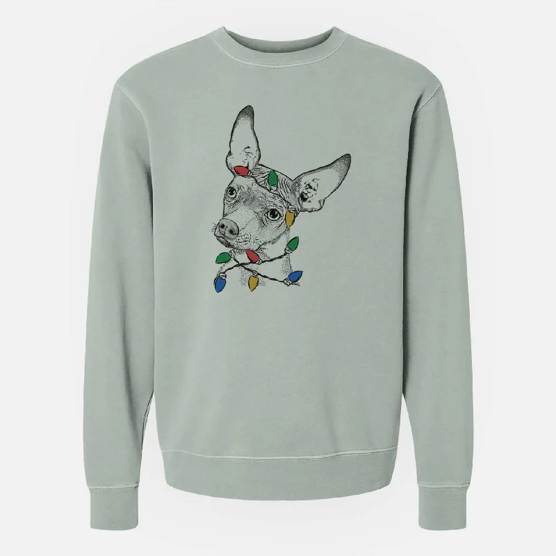 Christmas Lights Kahlo the Xoloitzcuintli - Unisex Pigment Dyed Crew Sweatshirt Hoodie with Mock Neck Collared Structured Hoodie with Mock Neck Collared Structured