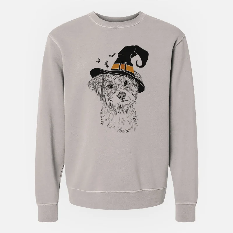 Witch Birdee the Schnauzer Mix - Unisex Pigment Dyed Crew Sweatshirt Hoodie with Button Placket Classic Preppy Hoodie with Button Placket Classic Preppy