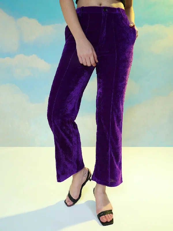 TANDUL  Women Regular Fit Purple Velvet Trousers Trousers practical easy-care Trousers practical easy-care