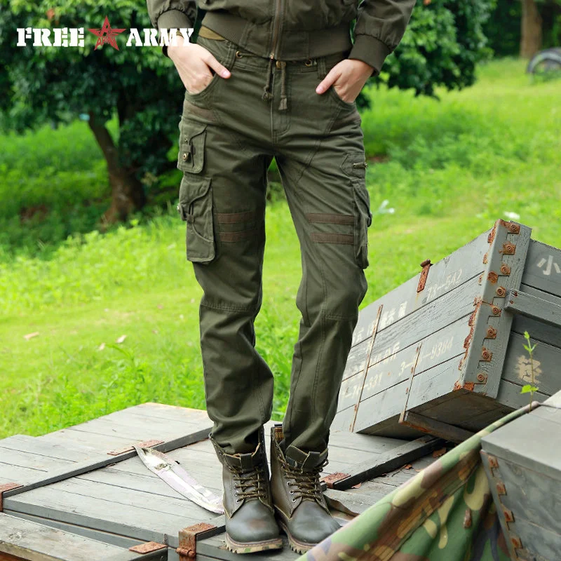 FREEARMY Brand Woman Tactical Pants Military Cargo Pants Multi-pockets Women Pants Casual Trousers Army Pants with Drawstring Trousers Denim Distressed Trousers Denim Distressed