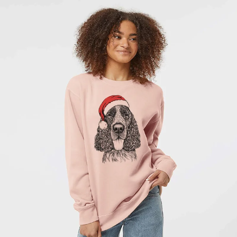 Santa Duke the English Springer Spaniel - Unisex Pigment Dyed Crew Sweatshirt Hoodie with Batwing Sleeves Loose Dramatic Hoodie with Batwing Sleeves Loose Dramatic