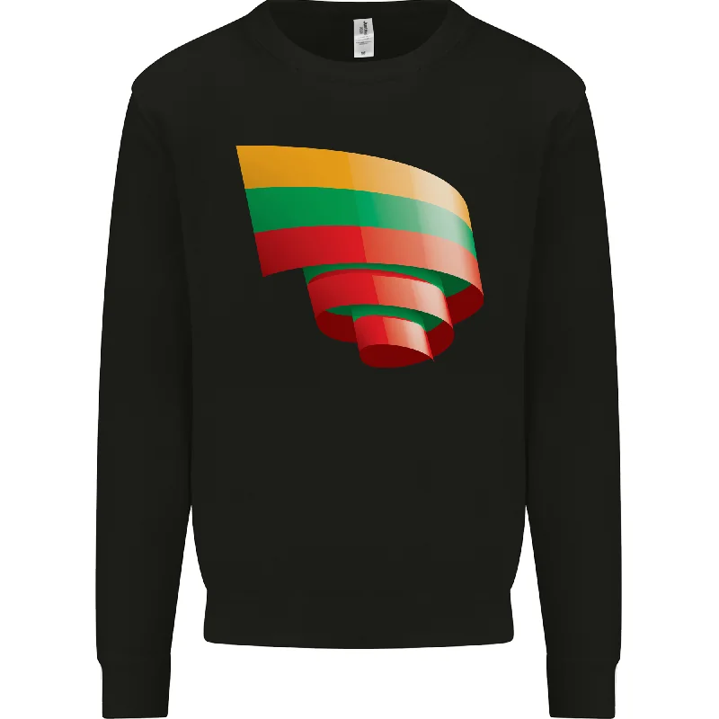 Curled Lithuania Flag Lithuania Day Football Mens Sweatshirt Jumper Hoodie with Front Slit Layering Stylish Hoodie with Front Slit Layering Stylish