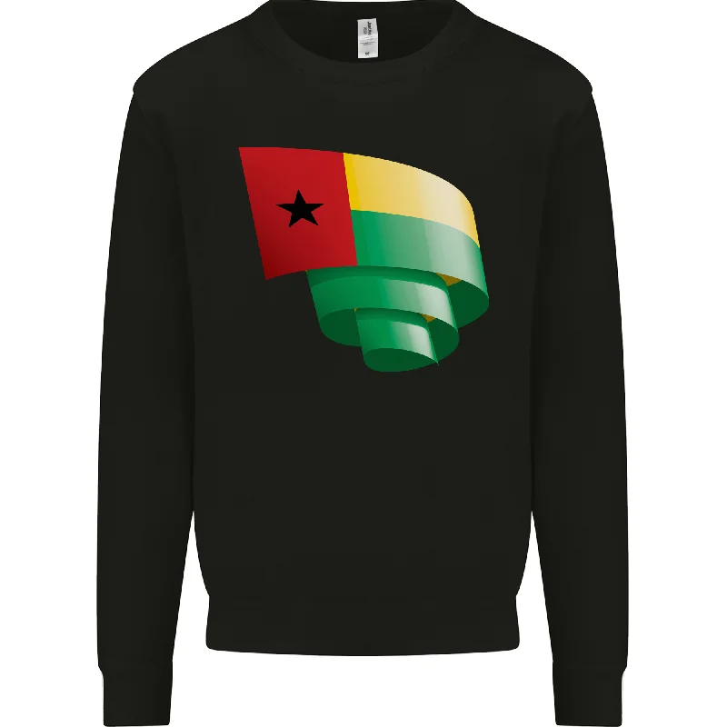 Curled Guinea-Bissau Flag Day Football Mens Sweatshirt Jumper Hoodie with Longline Fit Extended Stylish Hoodie with Longline Fit Extended Stylish