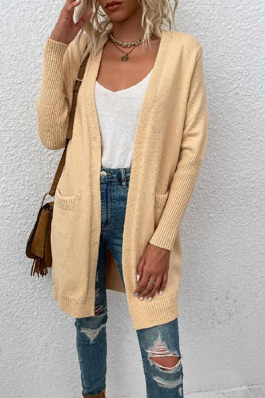 Open Front Long Sleeve Cardigan with Pockets Layered Multi-layer Single Layer Layered Multi-layer Single Layer