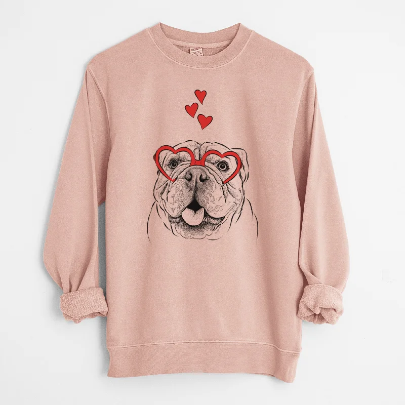 Valentine Louie the English Bulldog - Unisex Pigment Dyed Crew Sweatshirt Hoodie with Slim Fit Tailored Modern Hoodie with Slim Fit Tailored Modern