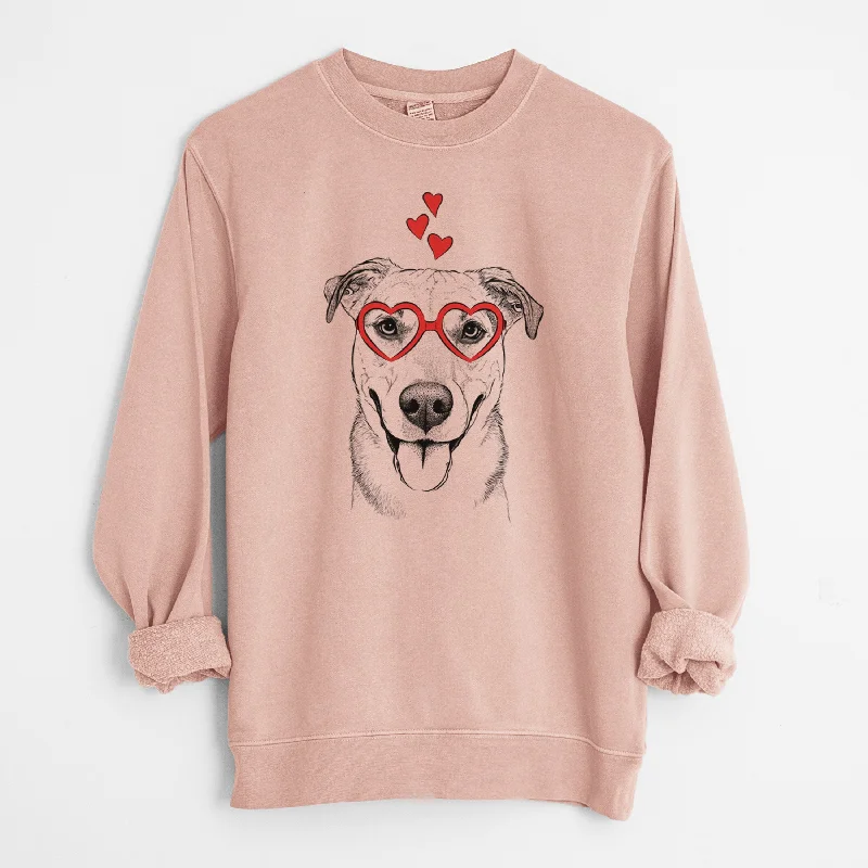 Valentine Padre the Pitbull Mix - Unisex Pigment Dyed Crew Sweatshirt Hoodie with Hem Drawcord Adjustable Customizable Hoodie with Hem Drawcord Adjustable Customizable