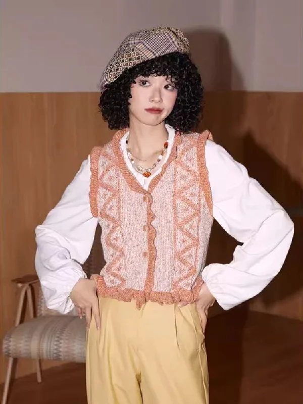 V-Neck Lace Woolen Cardigan Vest【s0000007114】 Boat Neck Shawl Collar Notched Collar Boat Neck Shawl Collar Notched Collar