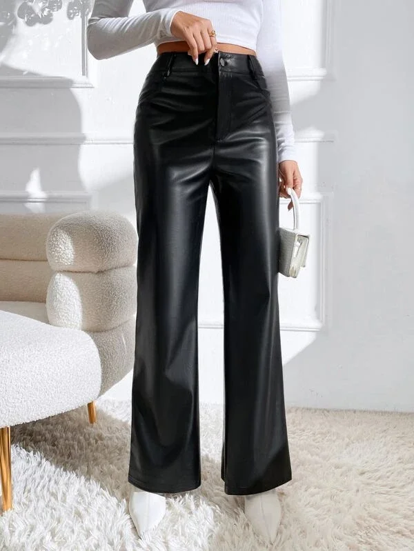 TANDUL  Women Regular Fit Black Faux Leather Trousers Trousers Palazzo Wide Leg Trousers Palazzo Wide Leg