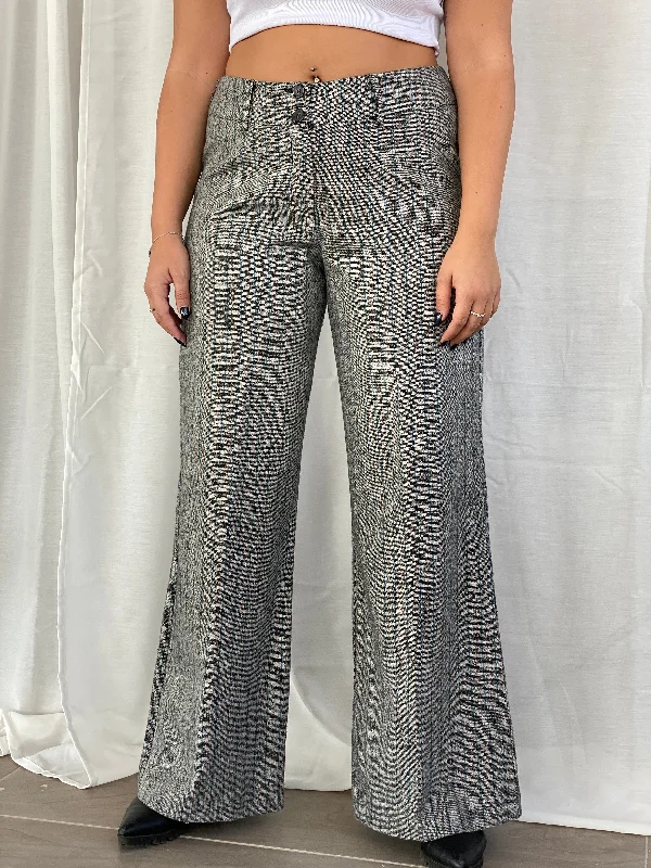 Vintage Surrender Striped Gray Women’s Pants High Rise Office Trousers - L High Waist Slim Fit Ankle Length High Waist Slim Fit Ankle Length