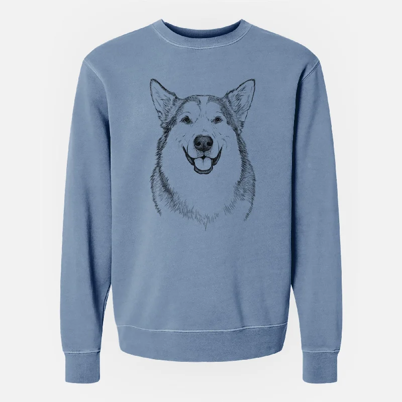 Bare Vader the Alaskan Malamute - Unisex Pigment Dyed Crew Sweatshirt Hoodie with Back Slit Movement Comfort Hoodie with Back Slit Movement Comfort