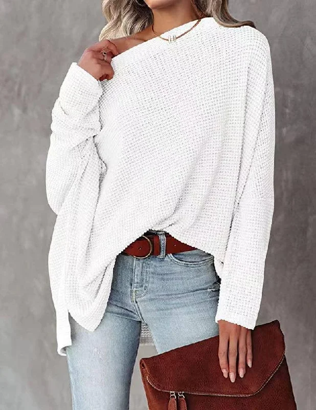 Solid Color Batwing Sleeves Collar Ladies Knit Top RX6615 Warm Knit Tee