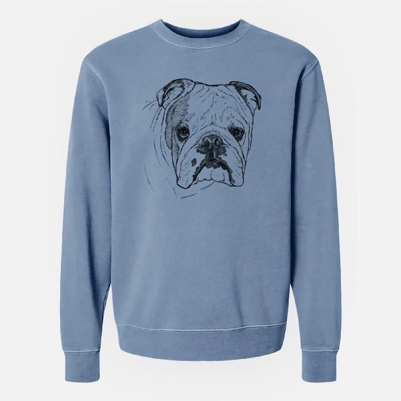 Doodled Chesty the English Bulldog - Unisex Pigment Dyed Crew Sweatshirt Hoodie with Back Slit Movement Comfort Hoodie with Back Slit Movement Comfort