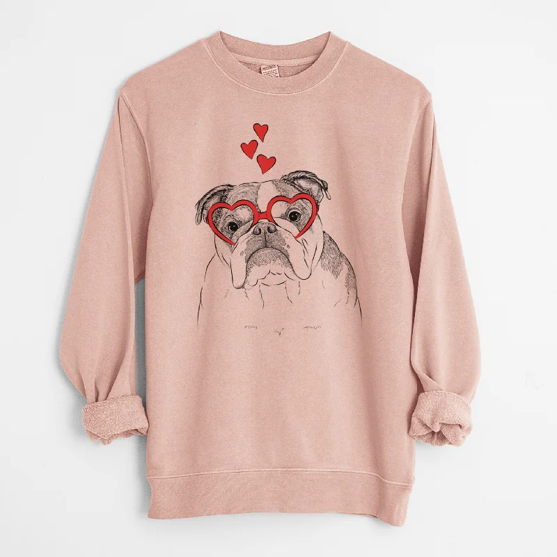 Valentine Jack the English Bulldog - Unisex Pigment Dyed Crew Sweatshirt Hoodie Dress Longline Feminine Hoodie Dress Longline Feminine