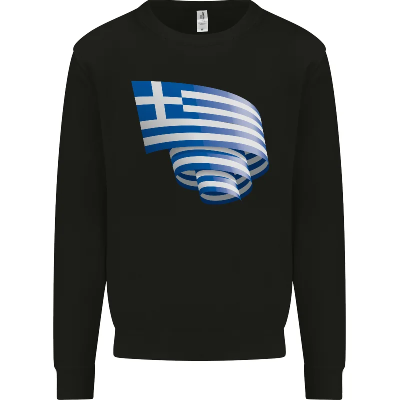 Curled Greece Flag Greek Day Football Mens Sweatshirt Jumper Hoodie with Emblem Brand Identity Hoodie with Emblem Brand Identity