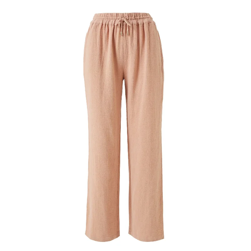 Womens Straight Leg Trousers Tan - Krissy Drawstring Trousers Trousers Exclusive Limited Trousers Exclusive Limited