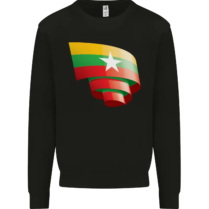 Curled Myanmar Flag Burmese Day Football Mens Sweatshirt Jumper Hoodie with Drop Shoulder Relaxed Streetwear Hoodie with Drop Shoulder Relaxed Streetwear