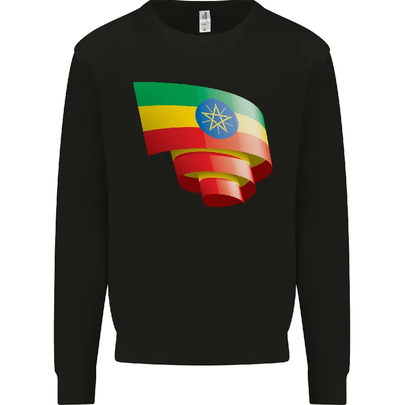 Curled Ethiopia Flag Ethiopian Day Football Mens Sweatshirt Jumper Hoodie with Half-Zip Sporty Casual Hoodie with Half-Zip Sporty Casual