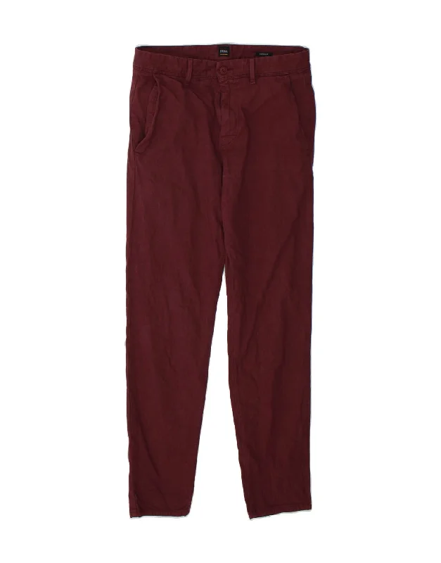 HUGO BOSS Mens Tapered Chino Trousers W30 L32 Burgundy Cotton Wide Leg Loose Fit Mid Waist Wide Leg Loose Fit Mid Waist