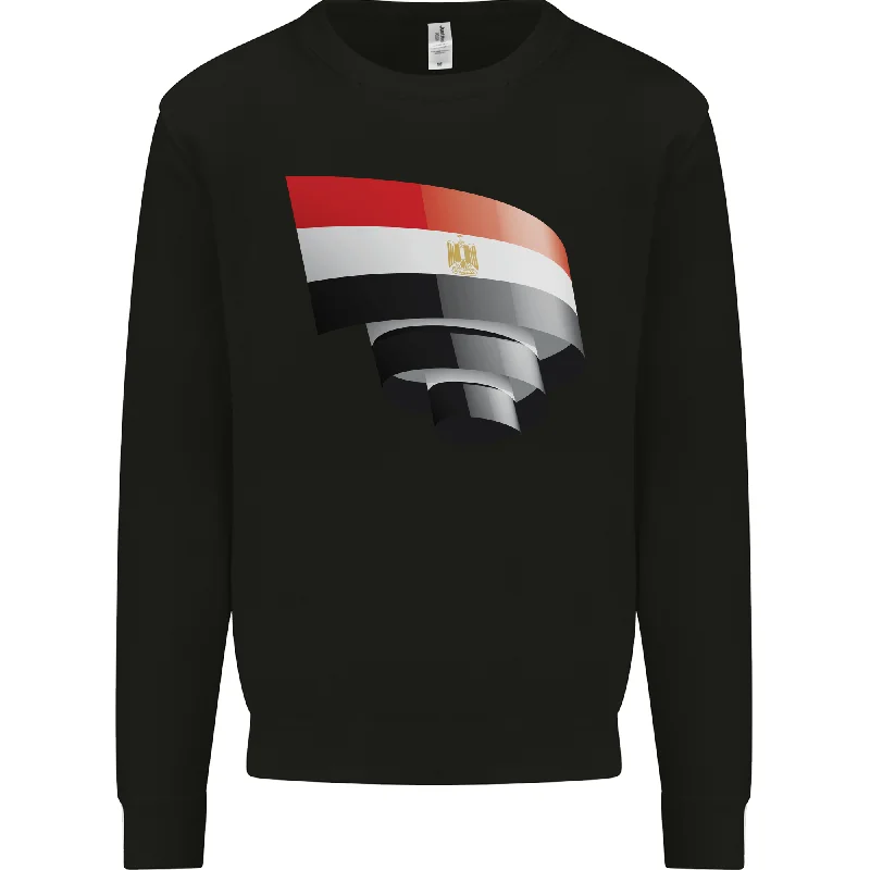 Curled Egypt Flag Egyptian Day Football Mens Sweatshirt Jumper Hoodie with Batwing Sleeves Loose Dramatic Hoodie with Batwing Sleeves Loose Dramatic