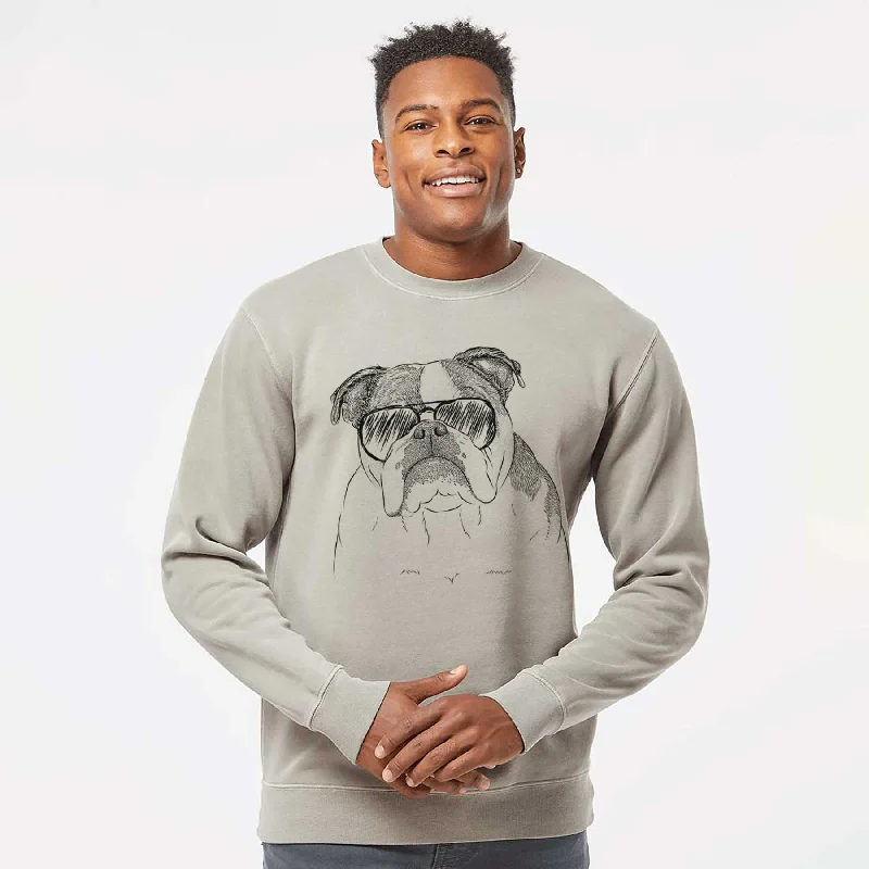 Aviator Jack the English Bulldog - Unisex Pigment Dyed Crew Sweatshirt Hoodie with Logo Branding Identity Hoodie with Logo Branding Identity