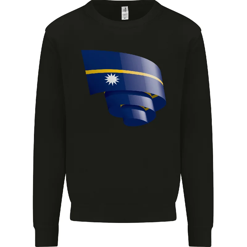 Curled Nauru Flag Nauruan Day Football Mens Sweatshirt Jumper Hoodie with Ribbed Neckline Snug Warm Hoodie with Ribbed Neckline Snug Warm