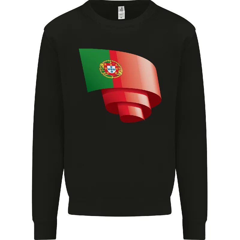 Curled Portugal Flag Portuguese Day Football Mens Sweatshirt Jumper Hoodie with Applique Textured Unique Hoodie with Applique Textured Unique