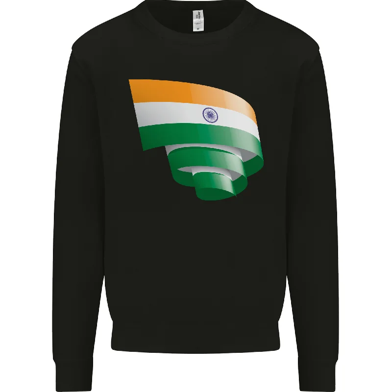 Curled India Flag Indian Day Football Mens Sweatshirt Jumper Hoodie with Side Slits Relaxed Casual Hoodie with Side Slits Relaxed Casual