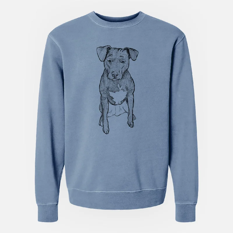 Doodled Kinley the Pitbull Mix - Unisex Pigment Dyed Crew Sweatshirt Hoodie with Emblem Brand Identity Hoodie with Emblem Brand Identity