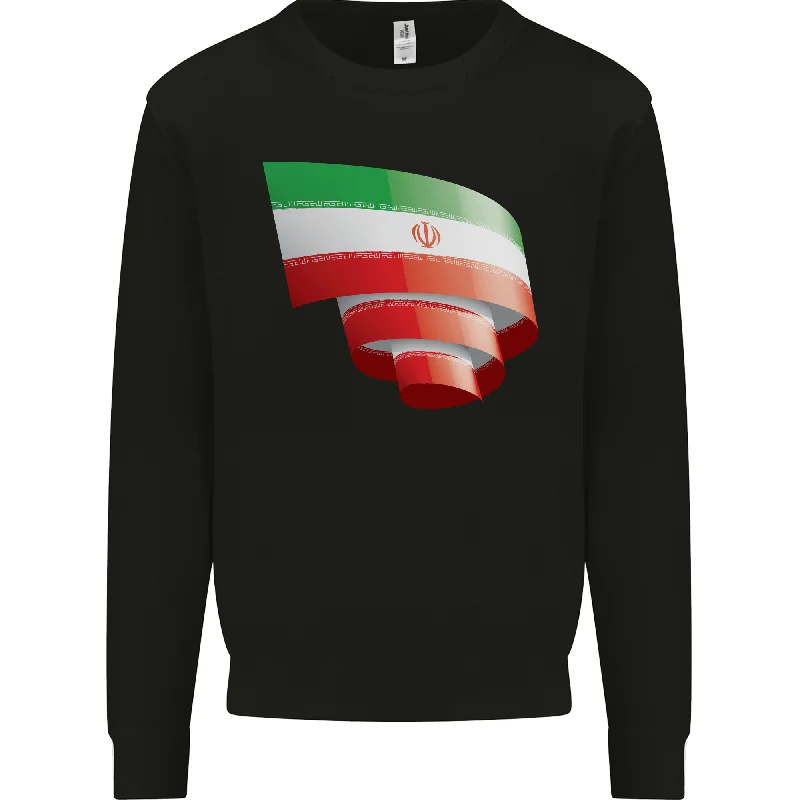 Curled Iran Flag Iranian Day Football Mens Sweatshirt Jumper Hoodie with Hem Applique Textured Unique Hoodie with Hem Applique Textured Unique