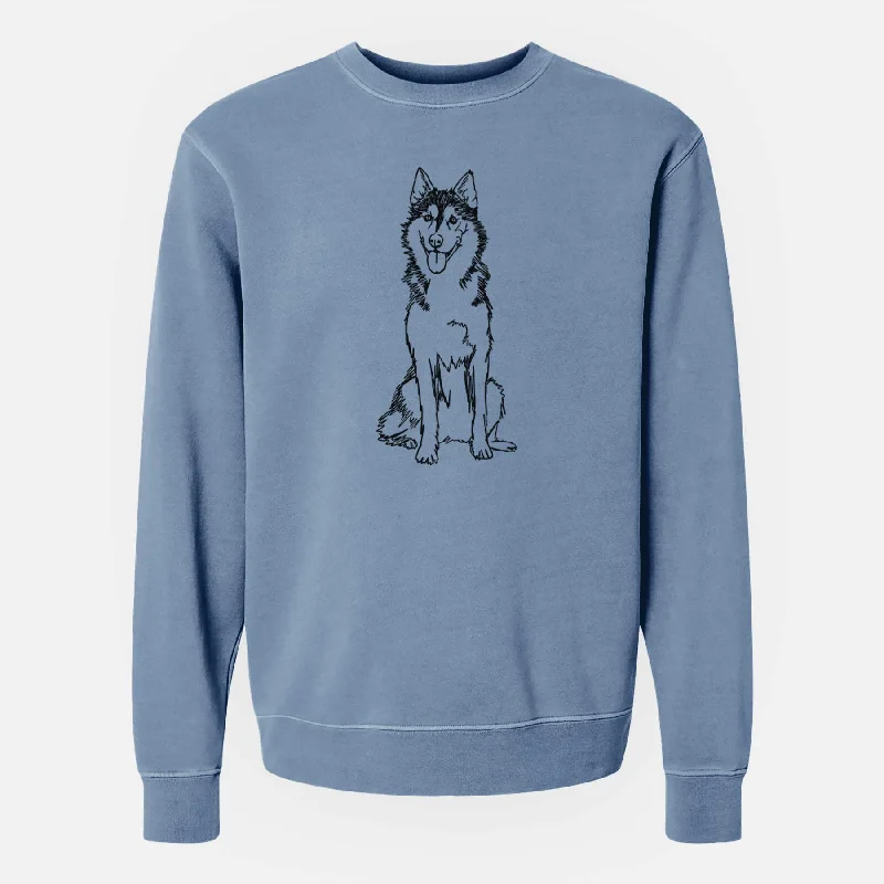 Doodled Siberian Husky the  - Unisex Pigment Dyed Crew Sweatshirt Hoodie with Metallic Shiny Futuristic Hoodie with Metallic Shiny Futuristic