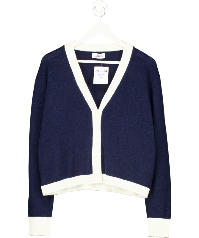 Cloeys Colourblock Softest 100% Cashmere Cardigan Blue & White UK M/L Collared Crew Neck Turtle Neck Collared Crew Neck Turtle Neck