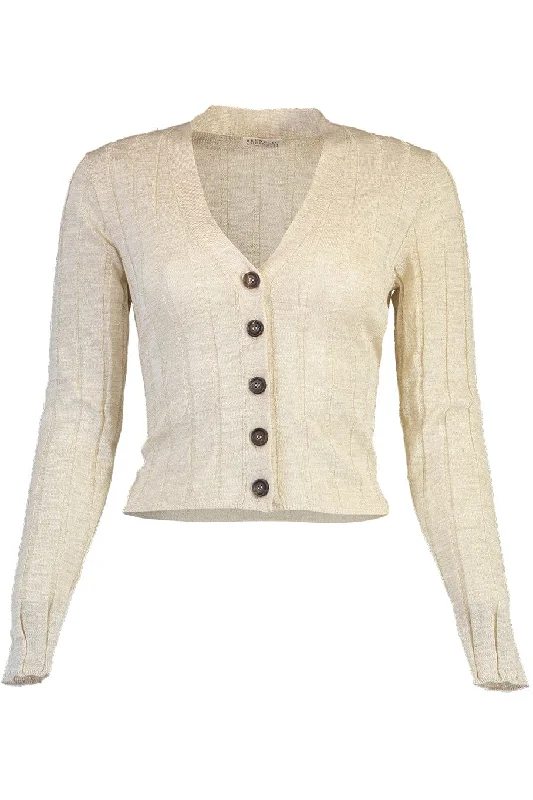 Linen Lurex Wide Rib Cardigan Elasticated Padded Insulated Elasticated Padded Insulated