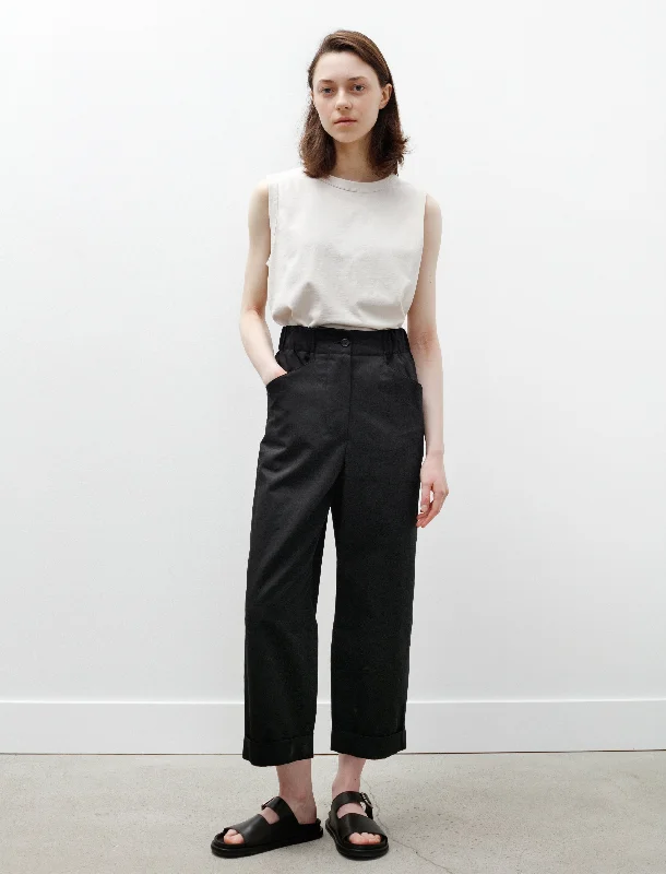 Relaxed Crop Trousers Cotton Linen Twill Black Trousers Fleece Cozy Trousers Fleece Cozy