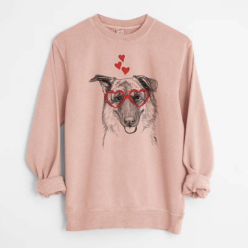 Valentine Henry the German Shepherd - Unisex Pigment Dyed Crew Sweatshirt Hoodie with Elastic Waist Stretchable Comfortable Hoodie with Elastic Waist Stretchable Comfortable