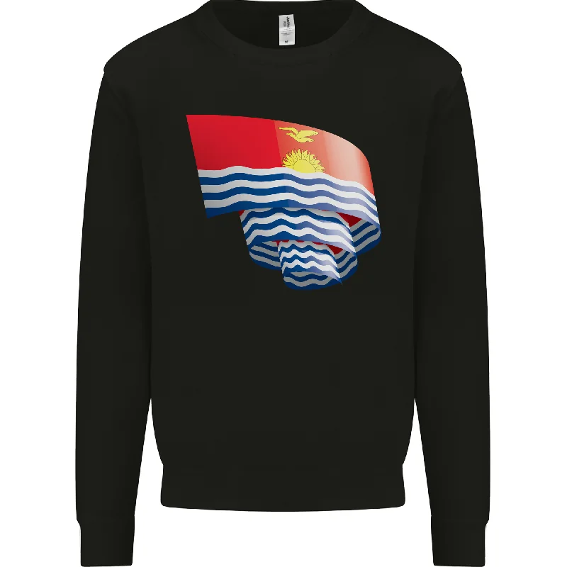 Curled Kiribati Flag Day Football Mens Sweatshirt Jumper Hoodie with Contrast Stitching Detailed Premium Hoodie with Contrast Stitching Detailed Premium