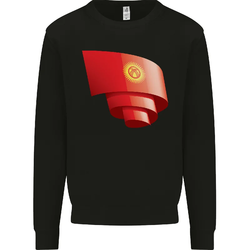 Curled Kyrgyzstan Flag Kyrgyz Day Football Mens Sweatshirt Jumper Hoodie with Longline Fit Extended Stylish Hoodie with Longline Fit Extended Stylish