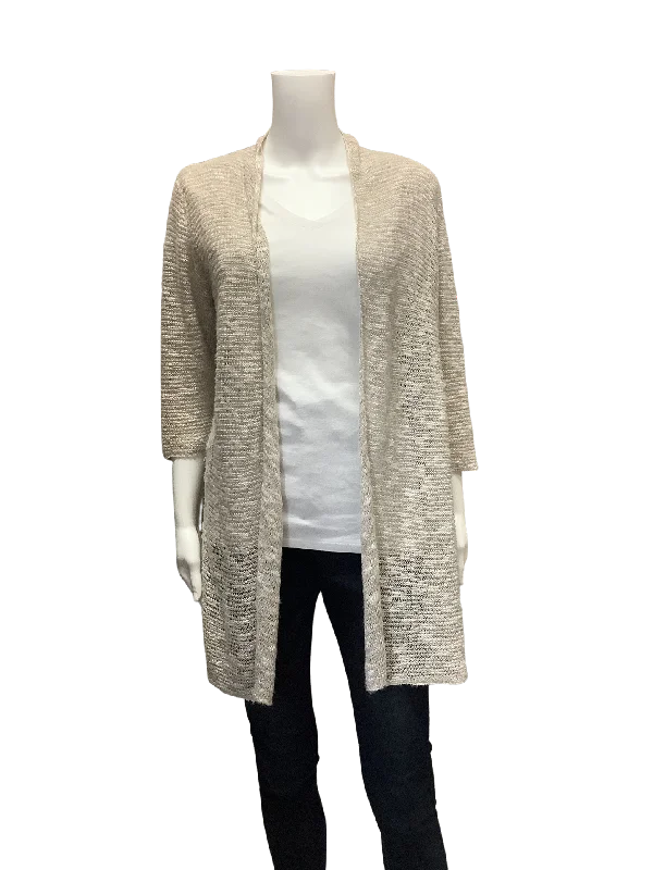 Eileen Fisher Taupe Cardigan   Size: P/M Print Jacquard Patchwork Print Jacquard Patchwork