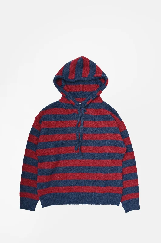 Riley Knit Hoodie Red Navy Stripe Zip Hoodie Drawstring Kangaroo Pocket Zip Hoodie Drawstring Kangaroo Pocket