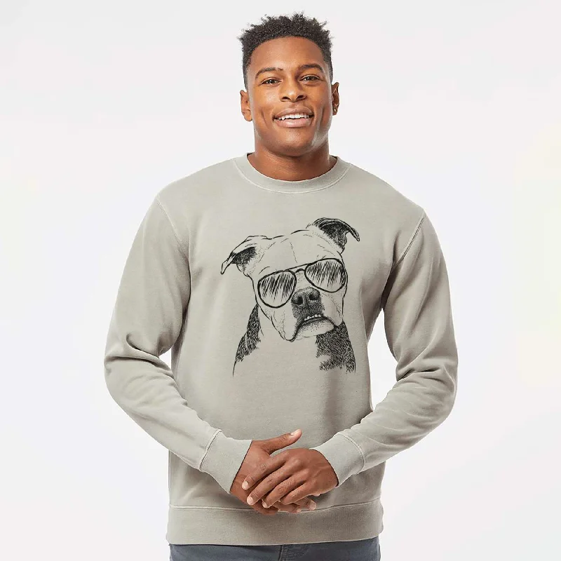 Aviator Aggy the Olde English Bulldogge - Unisex Pigment Dyed Crew Sweatshirt Hoodie with Snap Buttons Easy Quick Hoodie with Snap Buttons Easy Quick