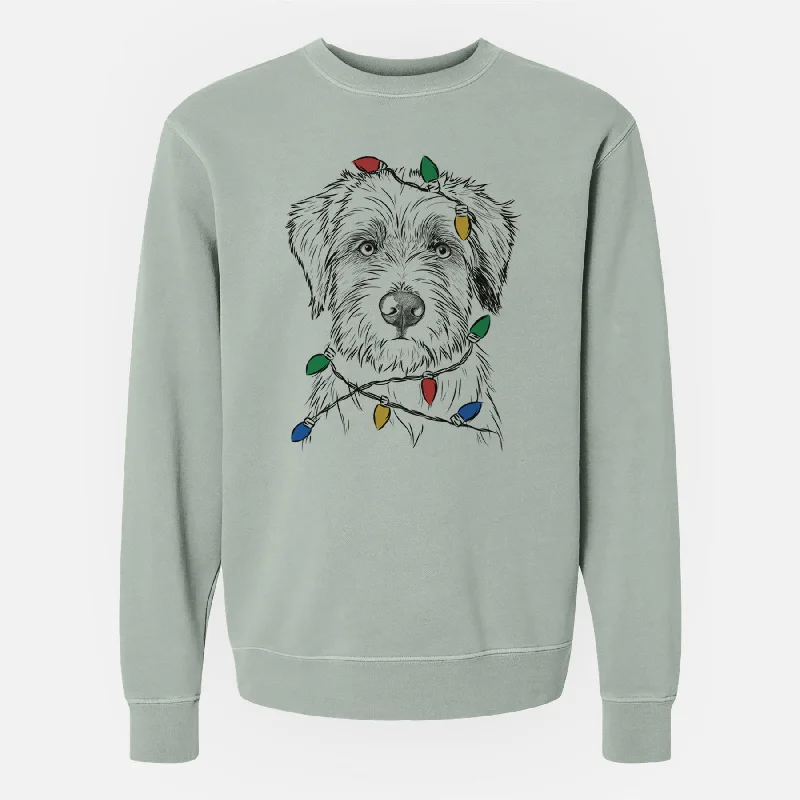 Christmas Lights Marek the Bernedoodle - Unisex Pigment Dyed Crew Sweatshirt Hoodie with Belted Waist Structured Tailored Hoodie with Belted Waist Structured Tailored