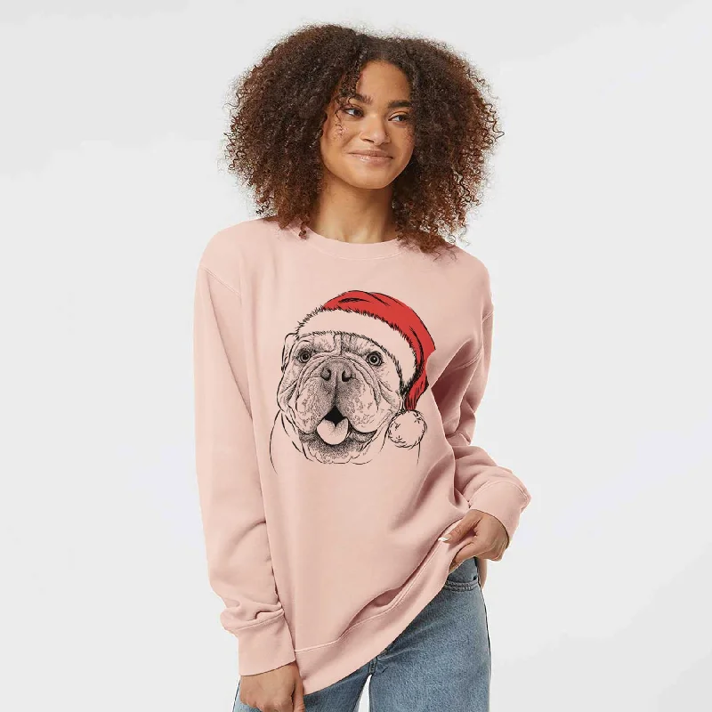 Santa Louie the English Bulldog - Unisex Pigment Dyed Crew Sweatshirt Hoodie with Relaxed Fit Easy Casual Hoodie with Relaxed Fit Easy Casual