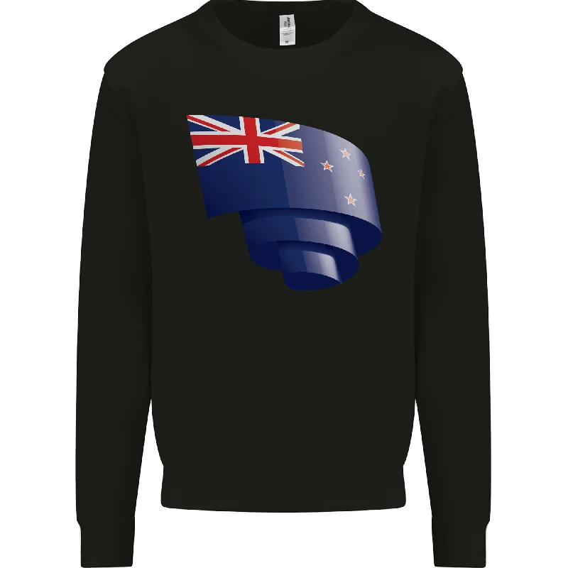 Curled New Zealand Flag Zealander Kiwi Day Mens Sweatshirt Jumper Hoodie with Full-Zip Functional Layering Hoodie with Full-Zip Functional Layering