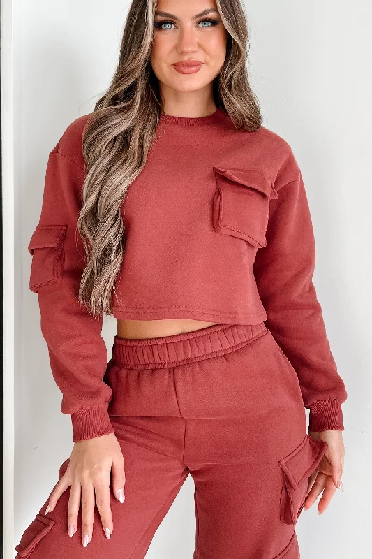 Camren Cropped Crewneck Sweatshirt (Marsala) Hoodie with Neon Bright Vibrant Hoodie with Neon Bright Vibrant