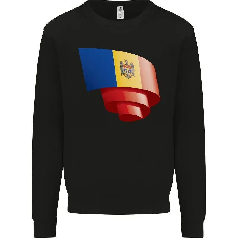 Curled Moldova Flag Moldovan Day Football Mens Sweatshirt Jumper Hoodie with Rhinestones Sparkly Elegant Hoodie with Rhinestones Sparkly Elegant