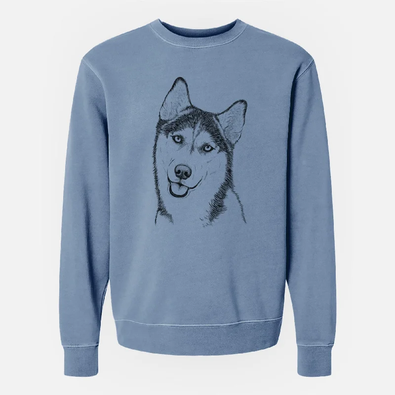 Bare Remmie the Siberian Husky - Unisex Pigment Dyed Crew Sweatshirt Hoodie with Belted Waist Structured Tailored Hoodie with Belted Waist Structured Tailored