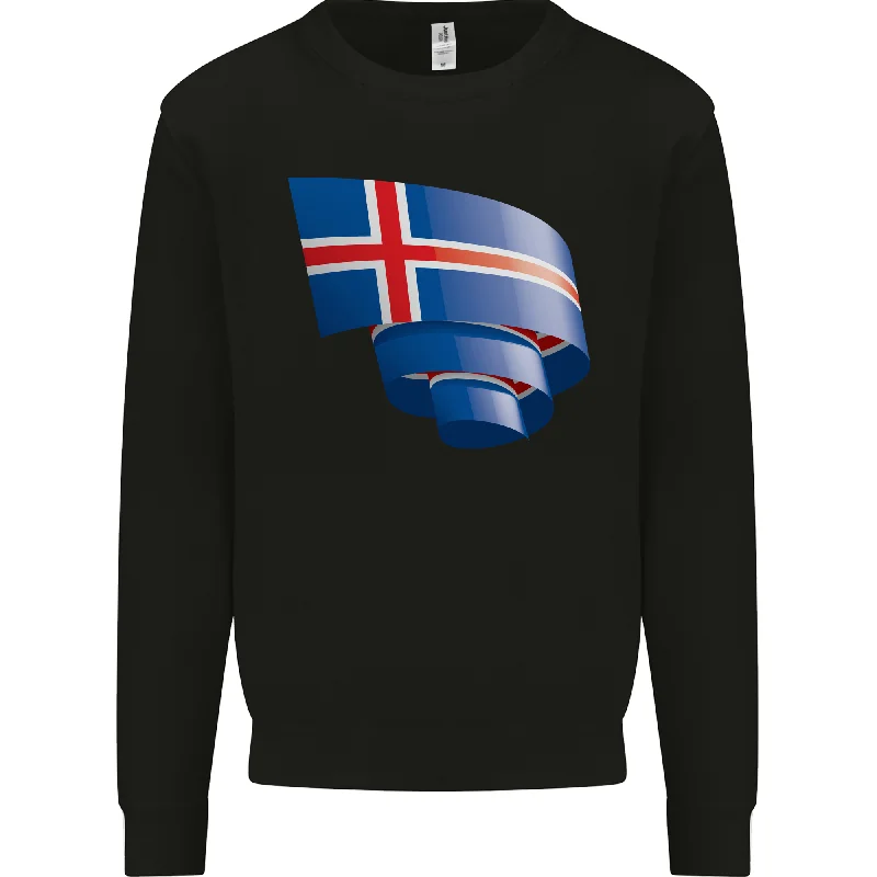 Curled Iceland Flag Icelander Day Football Mens Sweatshirt Jumper Hoodie with Belted Waist Structured Tailored Hoodie with Belted Waist Structured Tailored