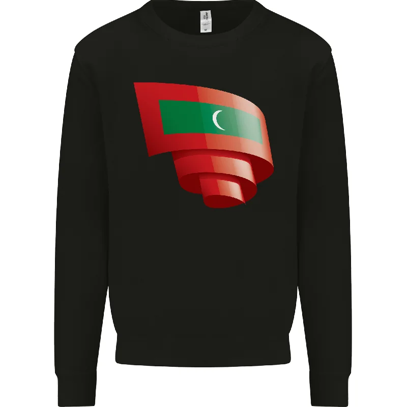 Curled Maldives Flag Maldivian Day Football Mens Sweatshirt Jumper Cotton Hoodie Fleece Lining Warmth Cotton Hoodie Fleece Lining Warmth