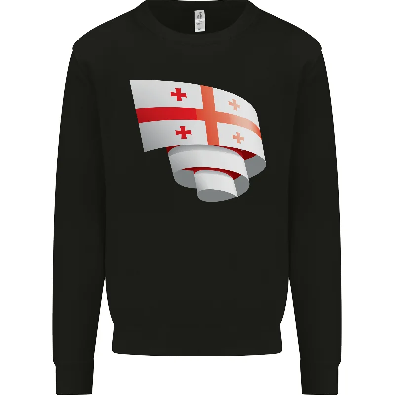 Curled Georgia Flag Georgian Day Football Mens Sweatshirt Jumper Hoodie with Hood Adjustable Protection Hoodie with Hood Adjustable Protection