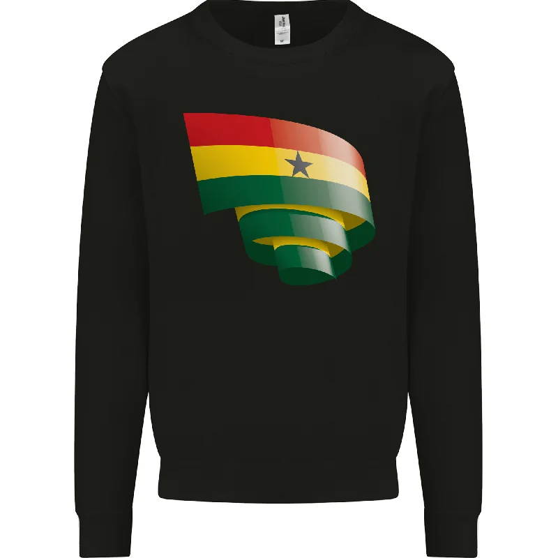 Curled Ghana Flag Ghanaian Day Football Mens Sweatshirt Jumper Hoodie with Fur Luxurious Winter Hoodie with Fur Luxurious Winter